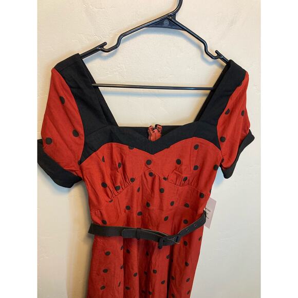 Unique Vintage Red and Black Short Sleeve Midi Length Retro Style Dress Size S/M - Picture 3 of 10
